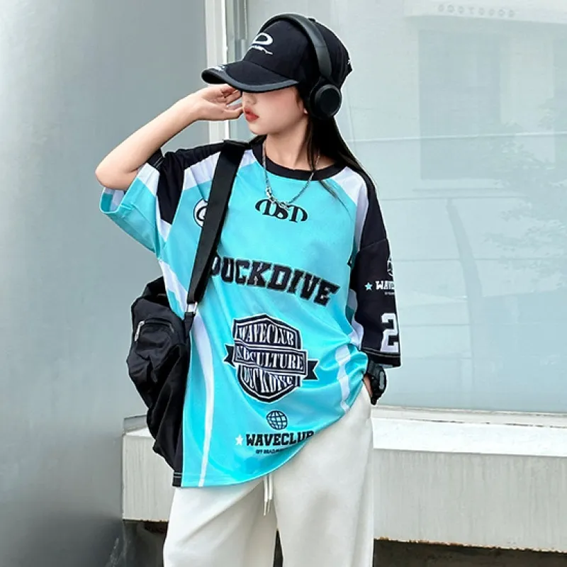 【120-170】単品注文 4色 ヒップホップ ダンス ゆったり 配色 落書き アルファベット 半袖 Tシャツ/ストライプ柄 ワイドパンツ