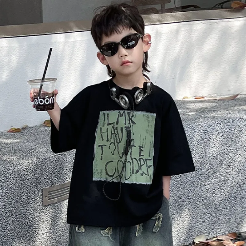 【110-160cm】ファッション カジュアル プリント カジュアル 落書き キッズ ジュニア 子供 服 男の子 夏 半袖 Tシャツ カットソー トップス