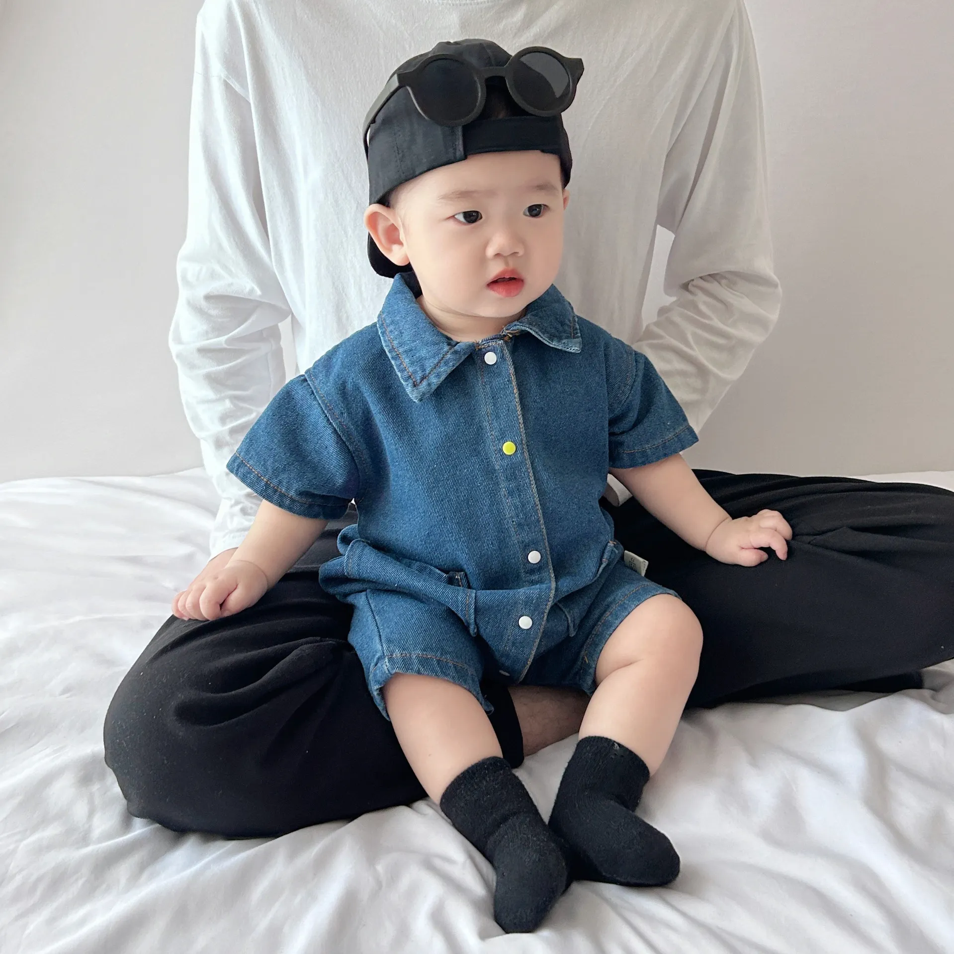 【66-100cm】2色選べる 韓国風 ファッション 無地 プリント ベビー服 ロンパース