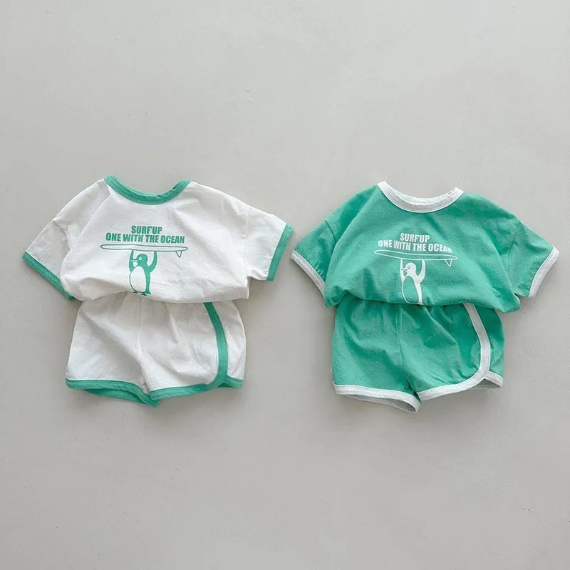 【73-100cm】二色選べ カジュアル 韓国系 心地よい  アルファベット 半袖 コットン ベビー セットアップ