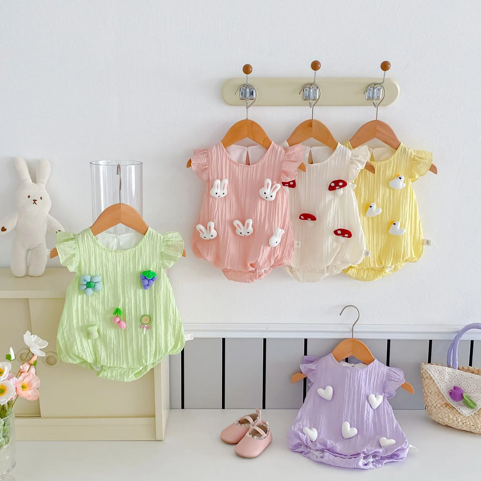 【66-90cm】5色選べる おしゃれ度高め 動物柄 キュート 清新 ベビー服 ロンパース