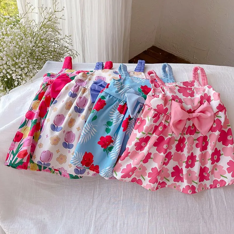 【80-130cm】4色展開 夏らしい 綺麗め 花模様 プリント キャミソール Aライン 夏 女の子 ワンピース