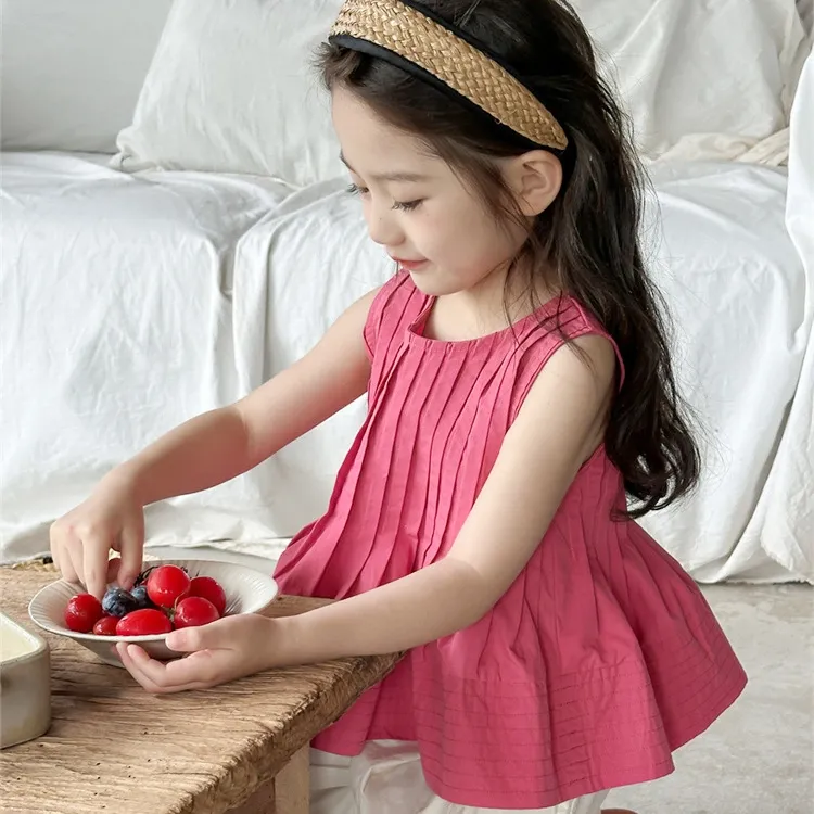 【90-140cm】単品注文 質感のいい 女の子 夏 韓国 子供 ワイドレッグパンツ 2点 セットアップ