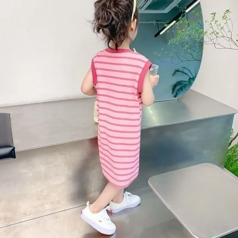 【90-150cm】三色選べる 定番 ボーダー ノースリーブ ストレートスカート 夏 子供服 キッズ ジュニア 女の子 ワンピース