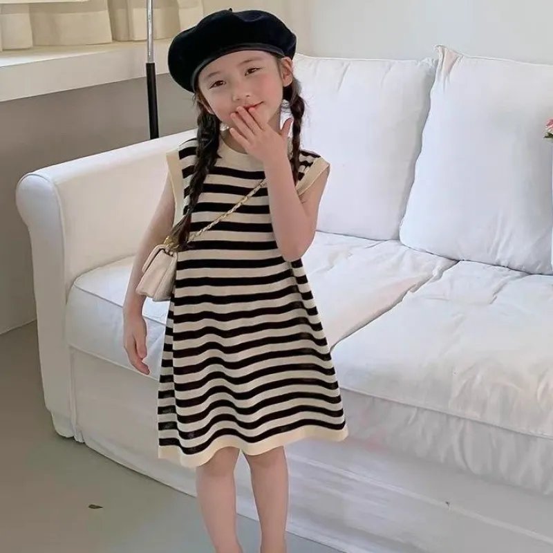 【90-150cm】三色選べる 定番 ボーダー ノースリーブ ストレートスカート 夏 子供服 キッズ ジュニア 女の子 ワンピース