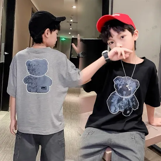 【110-160 cm】かわいい カートゥーン クマ柄 しっかり キッズ ジュニア 男の子 夏 半袖 Tシャツ カットソー トップス