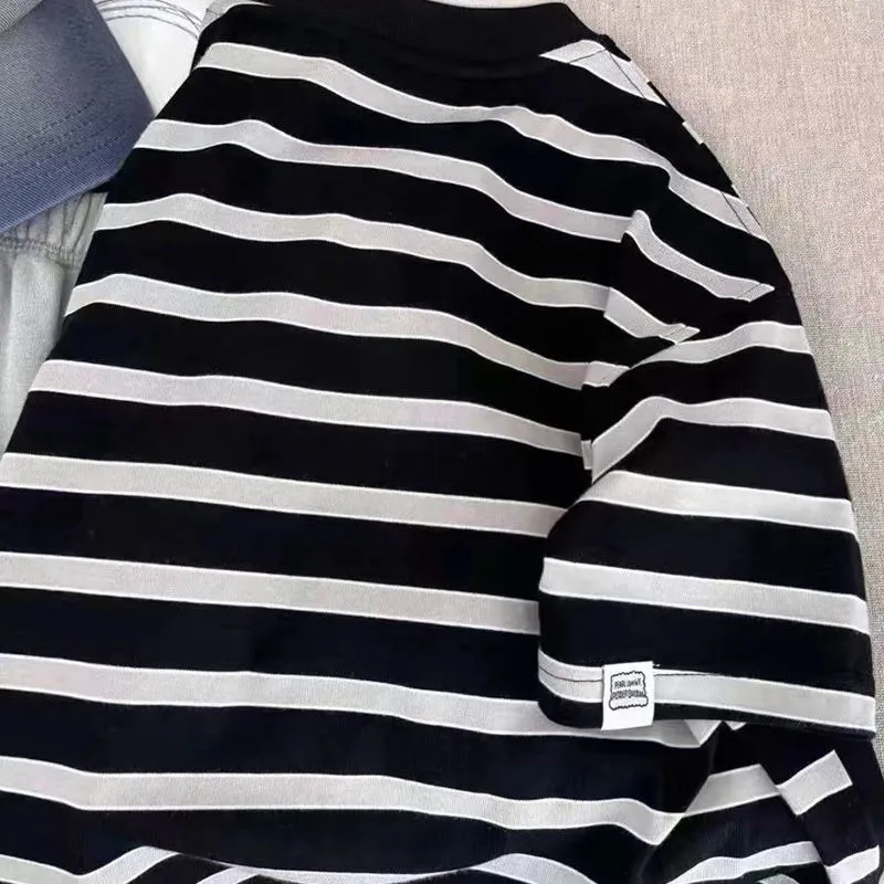 【120-170cm】人気上昇中 新登場 心地よい ボーダー 切り替え 半袖 男の子 Tシャツ トップス
