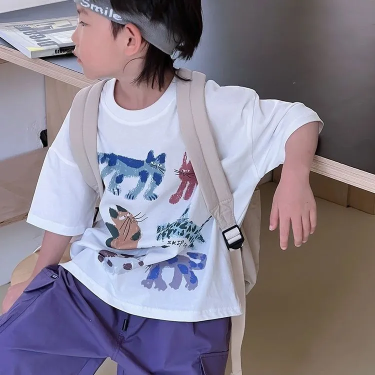 【100-160cm】楽ちんなつけ心地 韓国風ファッション プリント 半袖 女の子 男の子 Tシャツ トップス