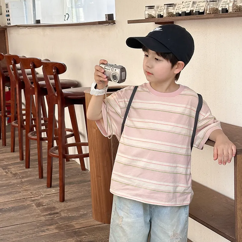 【100-160cm】着回し力抜群 配色 ボーダー シンプル カジュアル 夏 男の子 トップス