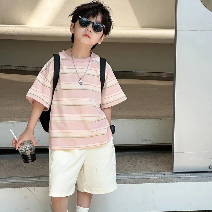 【100-160cm】着回し力抜群 配色 ボーダー シンプル カジュアル 夏 男の子 トップス