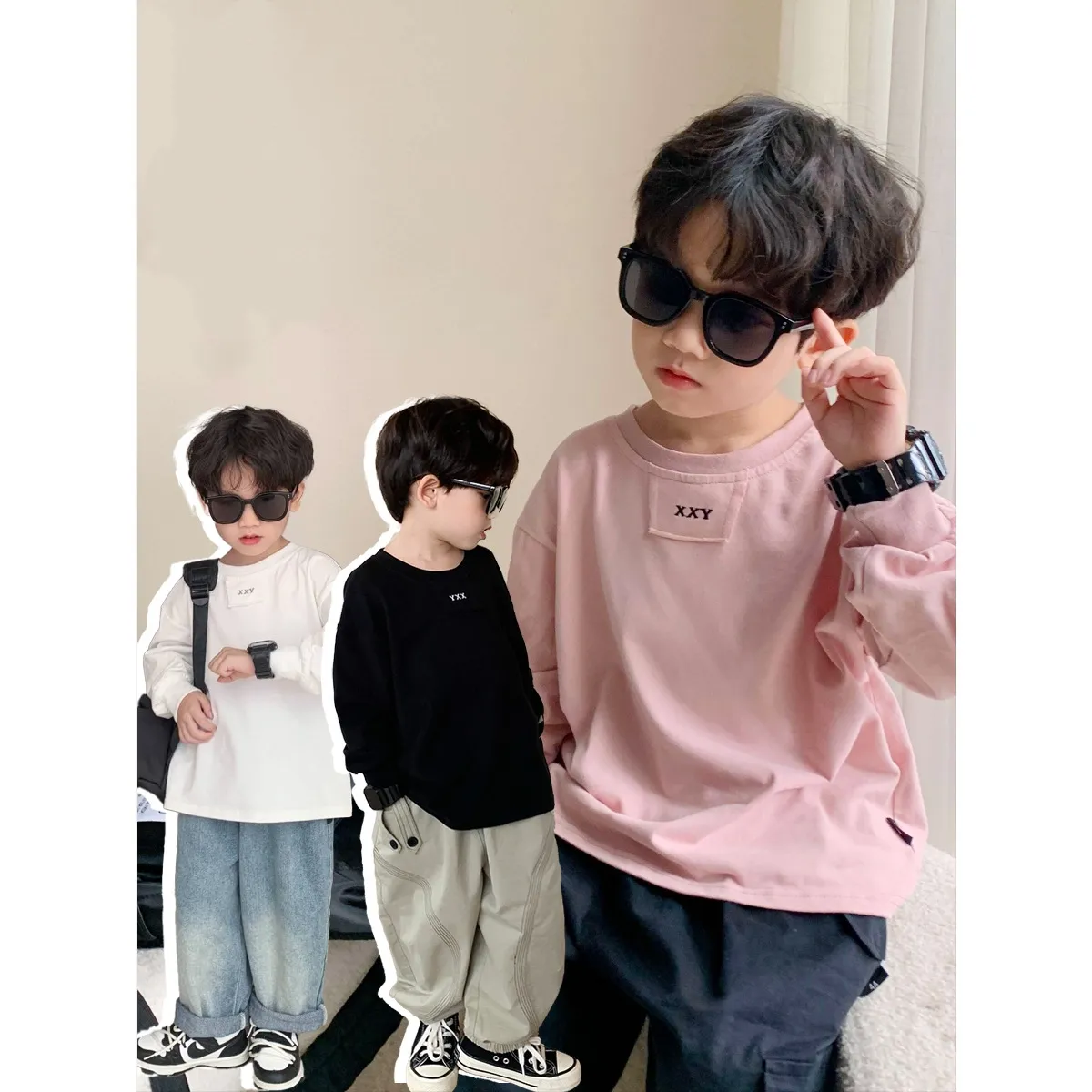 【90-150cm】抜群なデザイン 存在感アップ アルファベット 子供服 男の子 シンプル 長袖Tシャツ