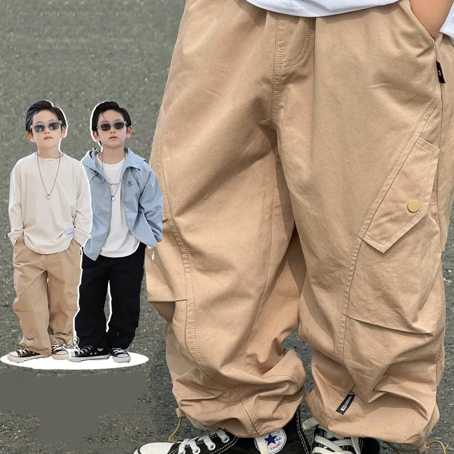 【90-160cm】合わせやすい 子供服 春秋 男の子 ストリート系 クール 無地 ポケット付き カジュアル パンツ