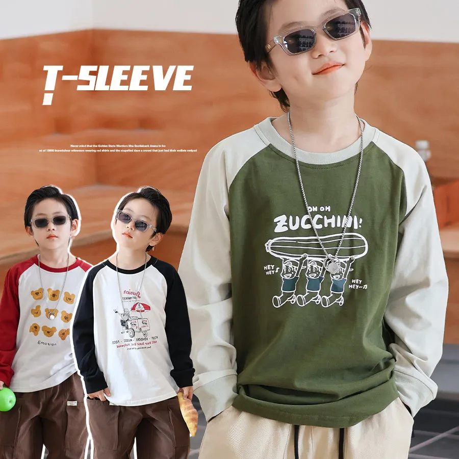 【90-150cm】抜群感強い!!! 韓国風 ファッション ラウンドネック 春秋 長袖Ｔシャツ