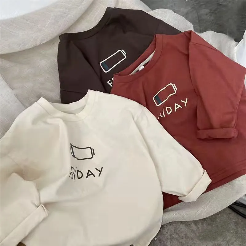 【80-130cm】大注目!!! 好感度アップ! ルーズ 合わせやすい 合わせやすい アルファベット 長袖 Ｔシャツ