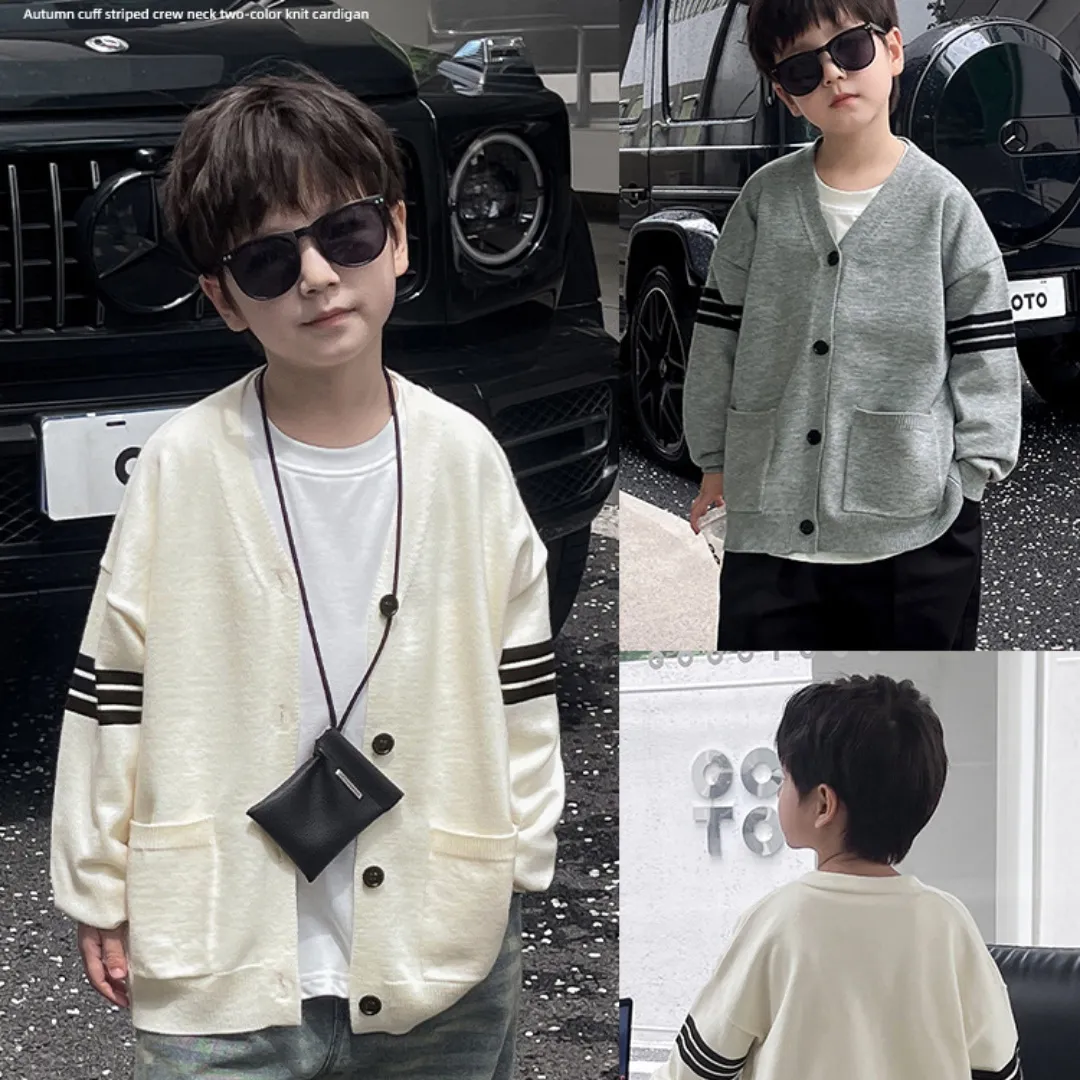 【90-150cm】人気新作 シンプルなデザインのVネック キッズ 男の子 長袖カーディガン