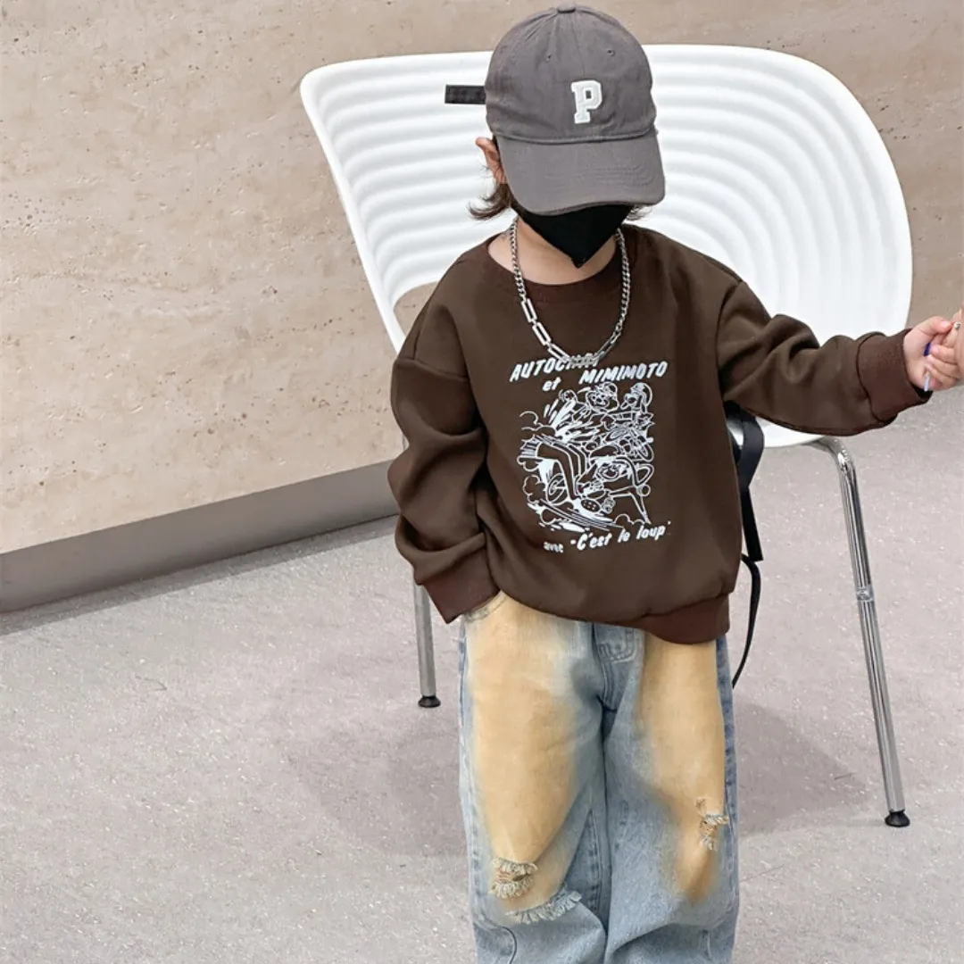 【90-140cm】ファッション 男の子が心惹かれるデザイン プリント トレーナー キッズ 子供服