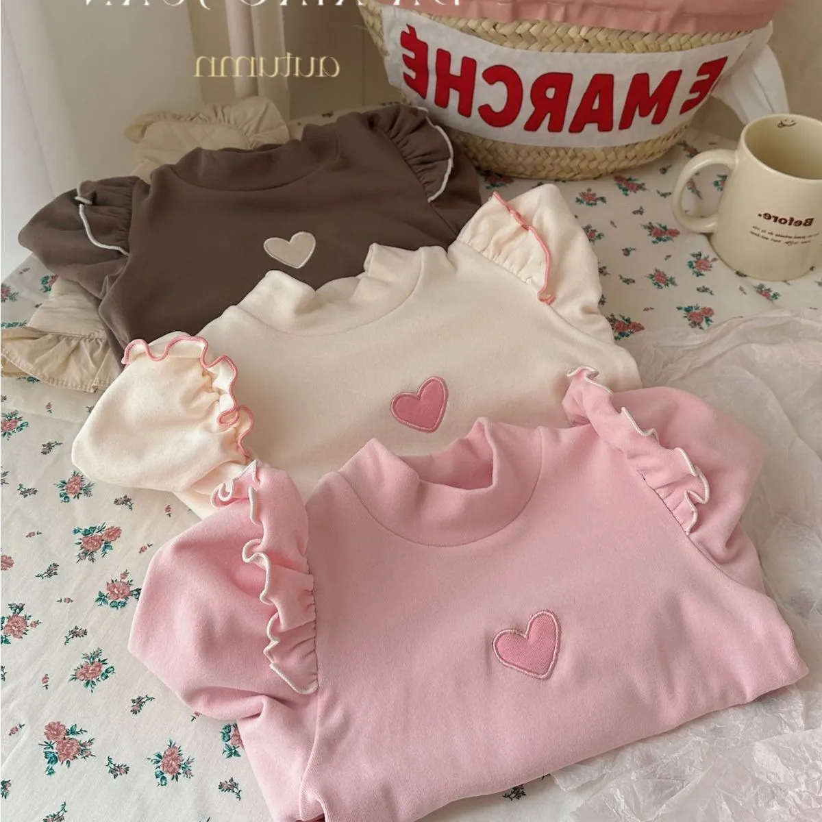 【80-140cm】特別なデザイン 可愛い スウィート 定番 無地 女の子 長袖 Tシャツ