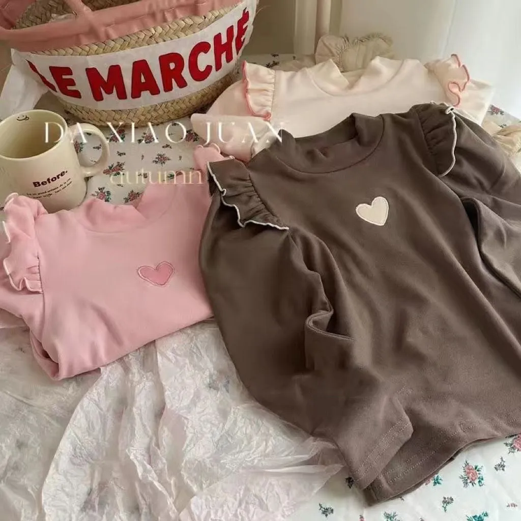 【80-140cm】特別なデザイン 可愛い スウィート 定番 無地 女の子 長袖 Tシャツ