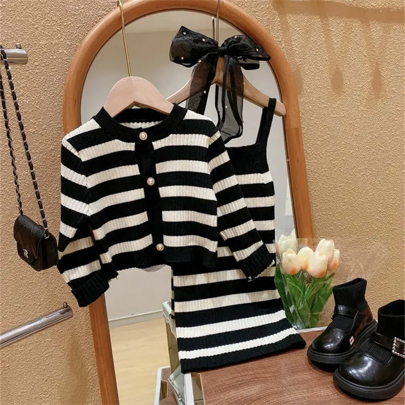 【90-140cm】二点セット 単品注文可 おしゃれ 女の子 カーディガン+キャミワンピース セットアップ