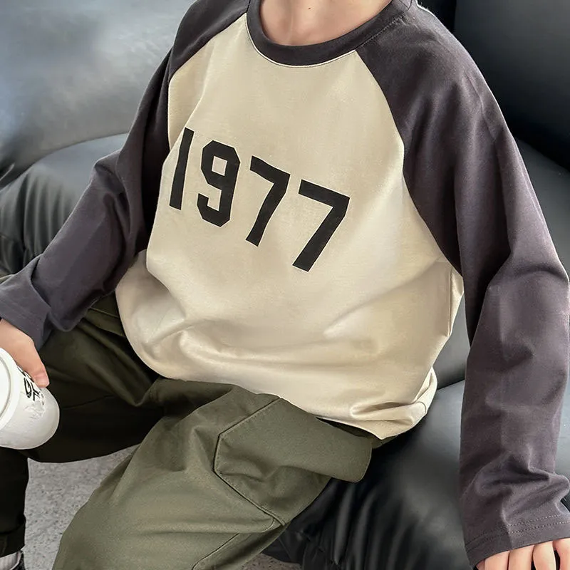【100-160cm】売れ筋!シンプル カジュアル 合わせやすい 数字柄 男の子 長袖 Tシャツ