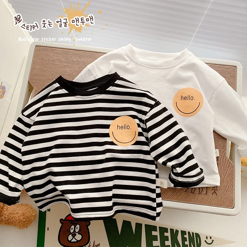 【80-140cm】韓国人気 かわいい スマイル プリント キッズ 長袖 Tシャツ