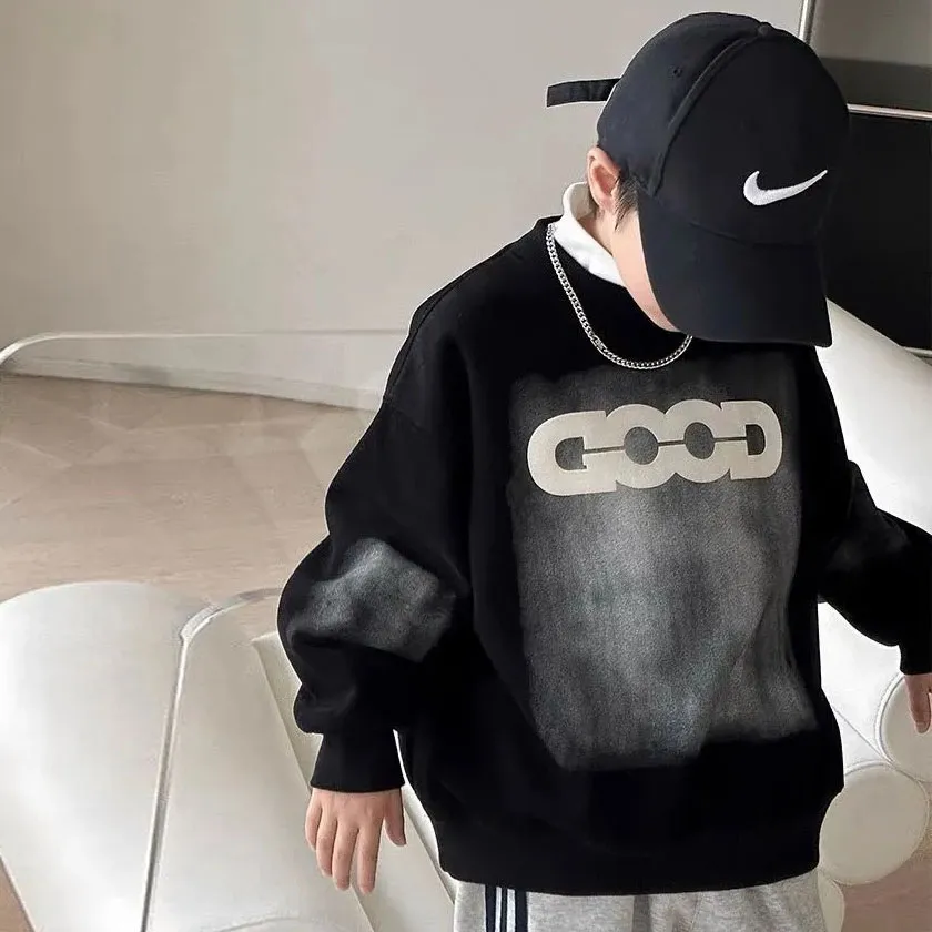 【120-160cm】今季大注目 カジュアル 合わせやすい トレンド カッコイイ ラウンドネック トレーナー