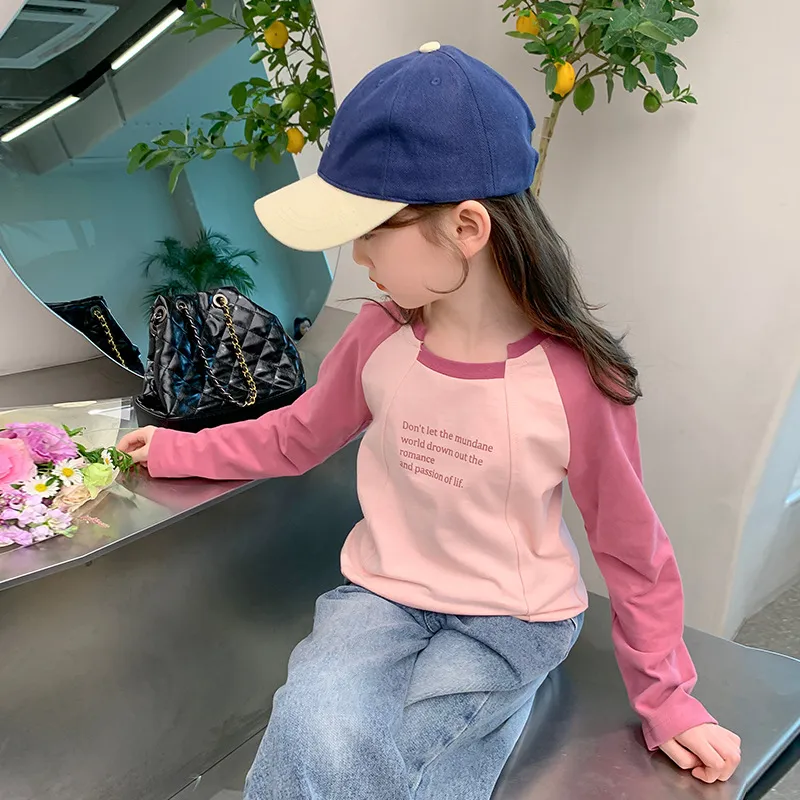 【90-140cm】超人気!可愛い 合わせやすい 定番 スウィート 切り替え 女の子 長袖 Tシャツ