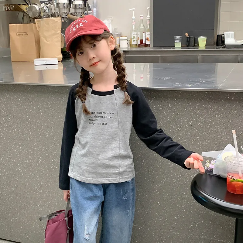 【90-140cm】超人気!可愛い 合わせやすい 定番 スウィート 切り替え 女の子 長袖 Tシャツ