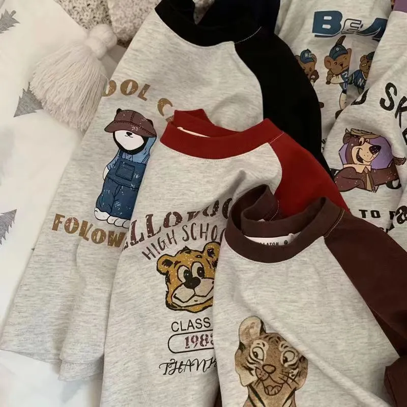 【80-100cm】大人気!カジュアル 日常 カートゥーン 5色選べる 切り替え 男女限らず 長袖 Tシャツ