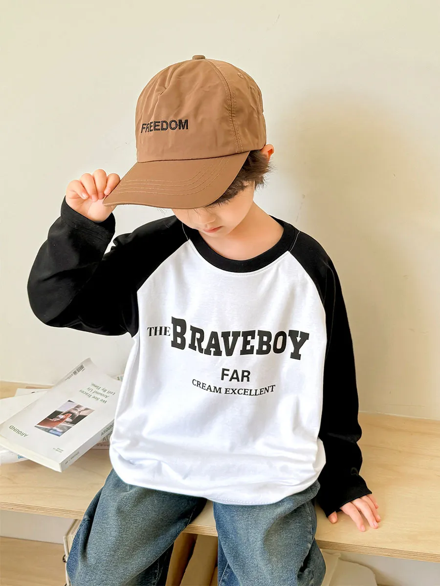 【110-160cm】毎日着たい!カジュアル 合わせやすい 切り替え アルファベット 男の子 長袖 Tシャツアルファベット