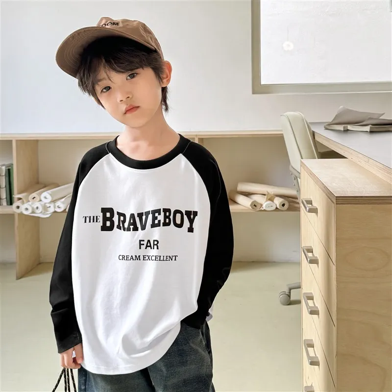 【110-160cm】毎日着たい！カジュアル 合わせやすい 切り替え アルファベット 男の子 長袖 Ｔシャツアルファベット