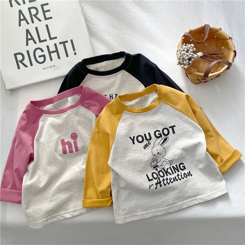【80-150cm】人気新作!シンプル 清新 着やすい  アルファベット カートゥーン 女の子 長袖 Tシャツ