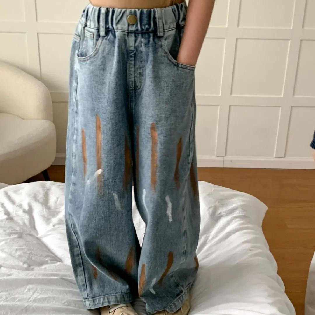 【90-150cm】新タイプ入荷 お洒落 カジュアル ボトムス デニム ワイドパンツ 女の子