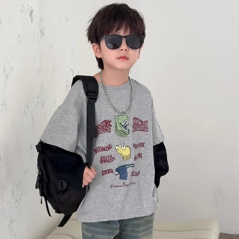 【90-150cm】見逃さないで！クール カジュアル  切り替え カートゥーン 男の子 トレーナー