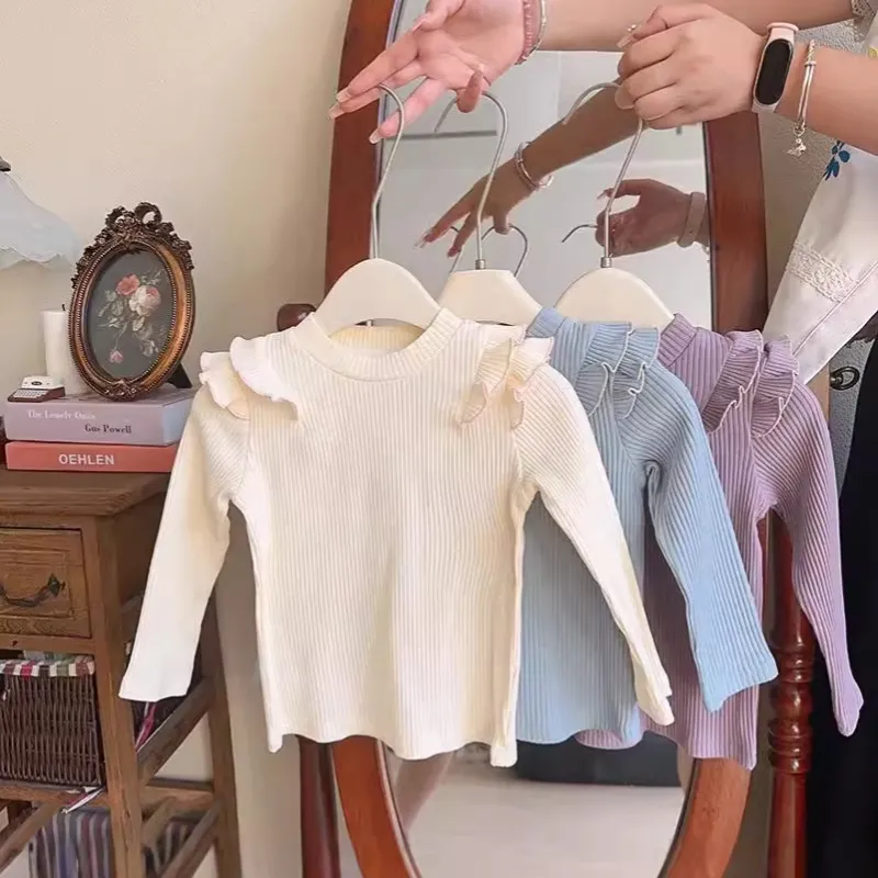 【90-140cm】スウィート 合わせやすい シンプル 日常 三色選べる 女の子 長袖 Ｔシャツ