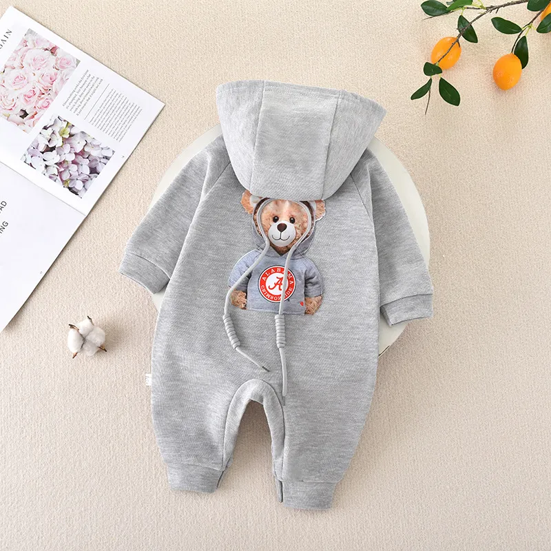 【66-90cm】 超人気 シンプル カジュアル 無地  ジッパー フード付き ベビー 長袖 ロンパース