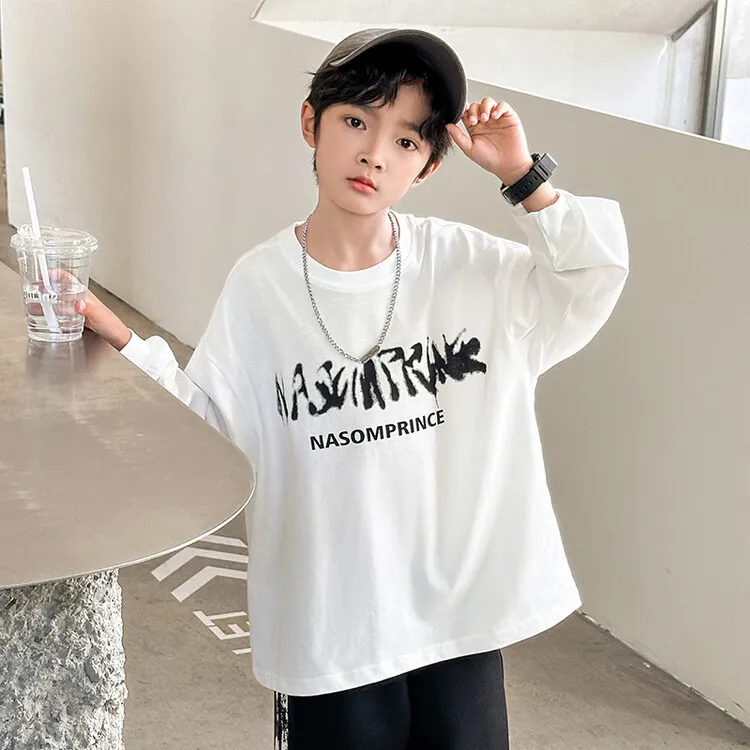 【90-160cm】デイリーコーデに取り入れやすい1枚 プリント 綿 Tシャツ 長袖 ロンT 子供服