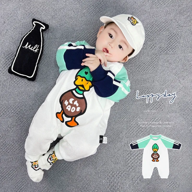 【66-90cm】超キュート 配色 ファッション カートゥーン ベビー 長袖 ロンパース