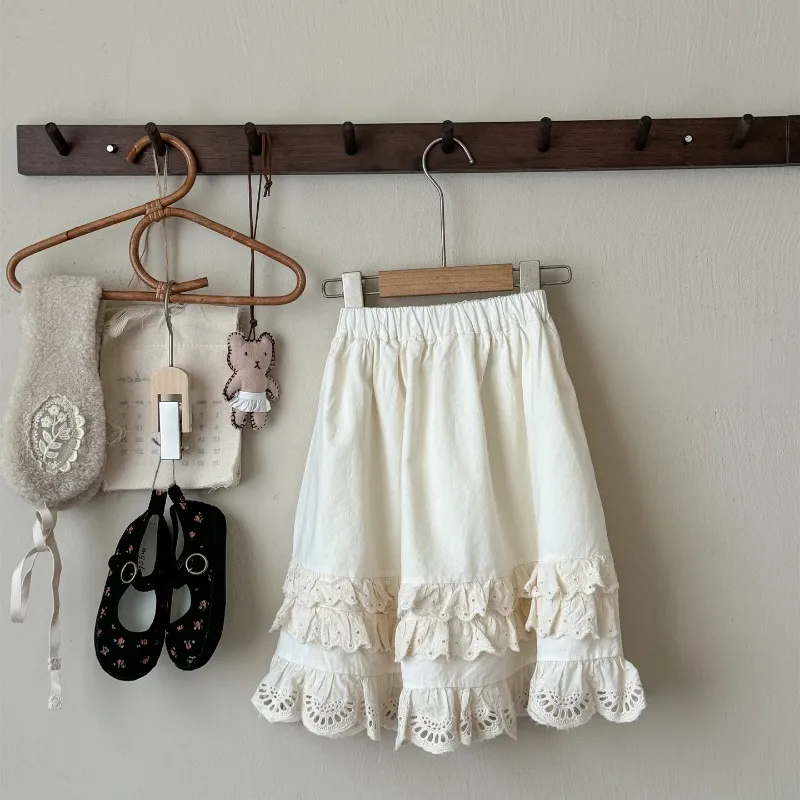 【90-140cm】絶対流行 ガーリッシュ 清新 スウィート レース 無地 女の子 スカート