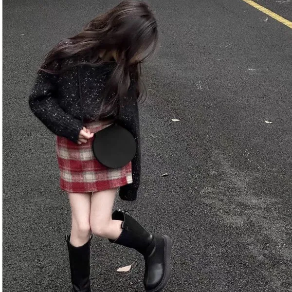 【110-160cm】人気上昇中 カジュアル  日常 ファッション ラシャ生地 チェック柄 女の子 スカート