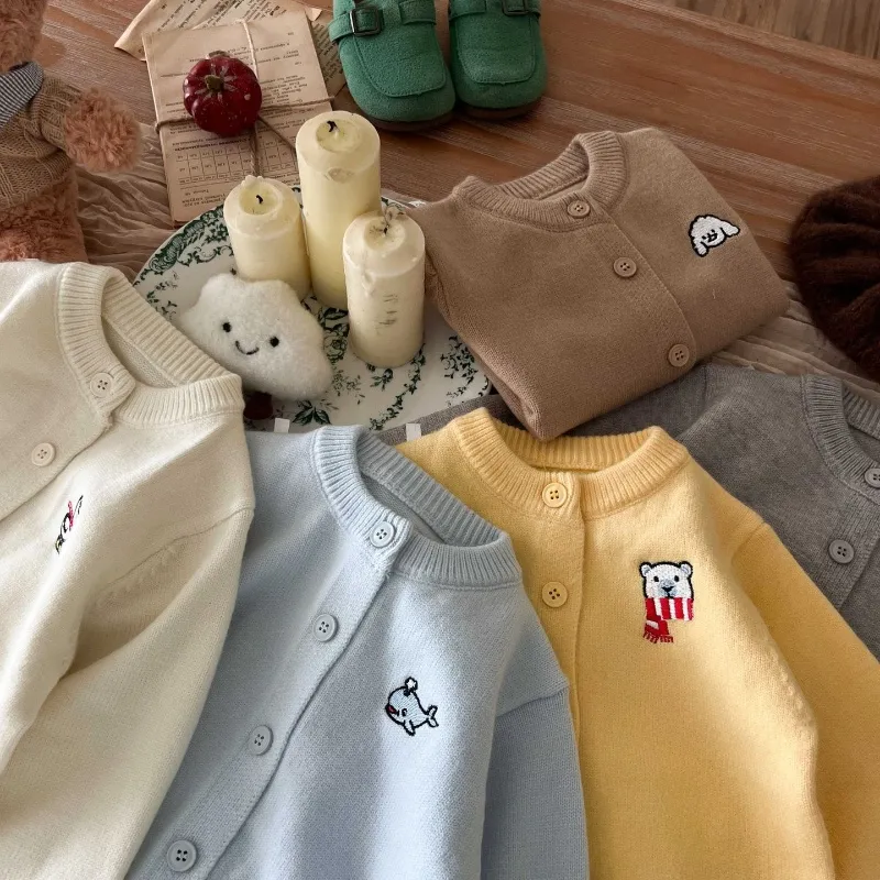 【90-130cm】シンプル 学園系  カジュアル ５色選べる 無地 女の子 カーディガン