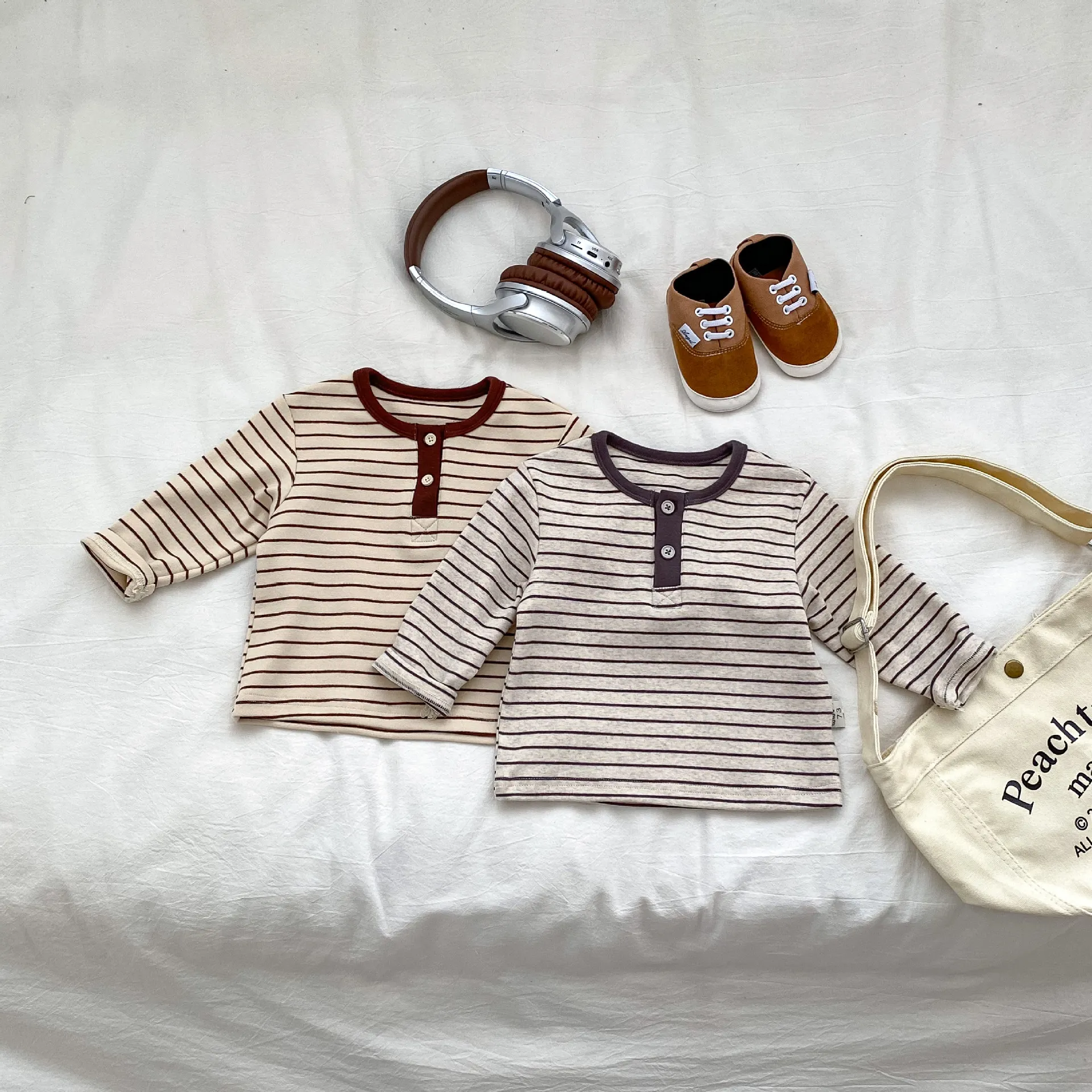 【73-100cm】人気新作！シンプル 着やすい  カジュアル ボーダー柄  男の子 長袖 Ｔシャツ