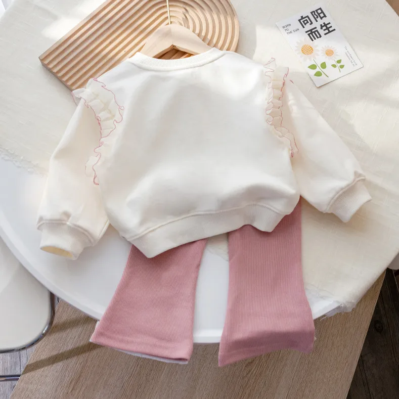 【100‐140cm】ファッション 可愛い レーナー+フレアパンツ おしゃれ 2点セット 女の子 セットアップ