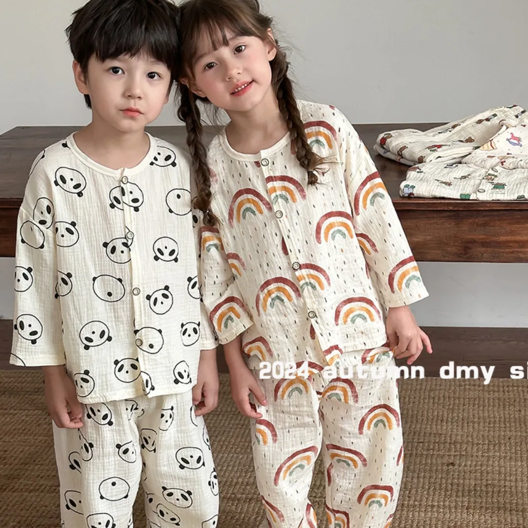 【100-150cm】子供パジャマ ベビー キッズ ボタンパジャマ 長袖 男の子 女の子 ルームウェア お泊り 子供服 綿100% 前開き
