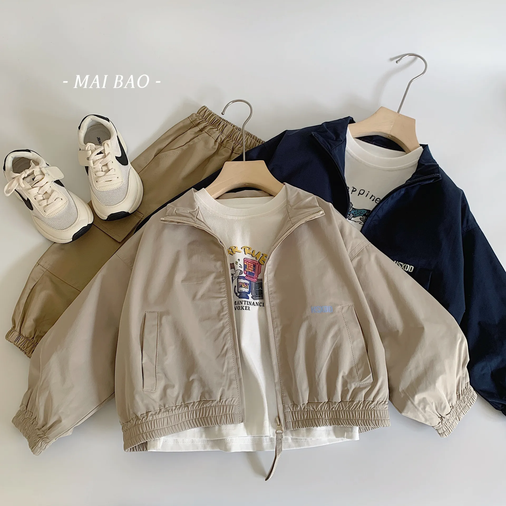 【90-140cm】超流行 秋新作  カジュアル  シンプル アルファベット 無地 男の子 アウター