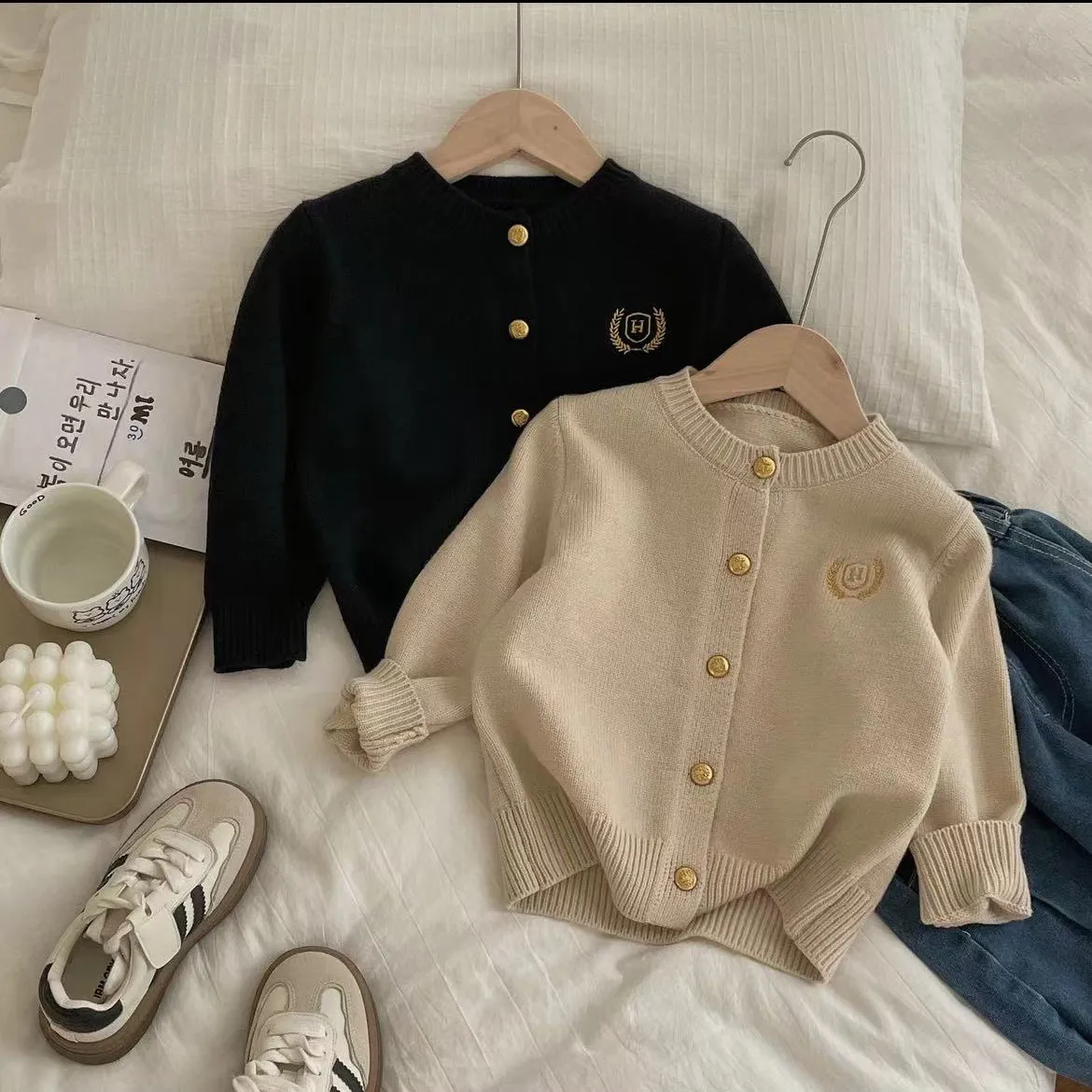 【80-130cm】合わせやすい キッズ ニット地 セーター カーディガン ニットトップス  子供服