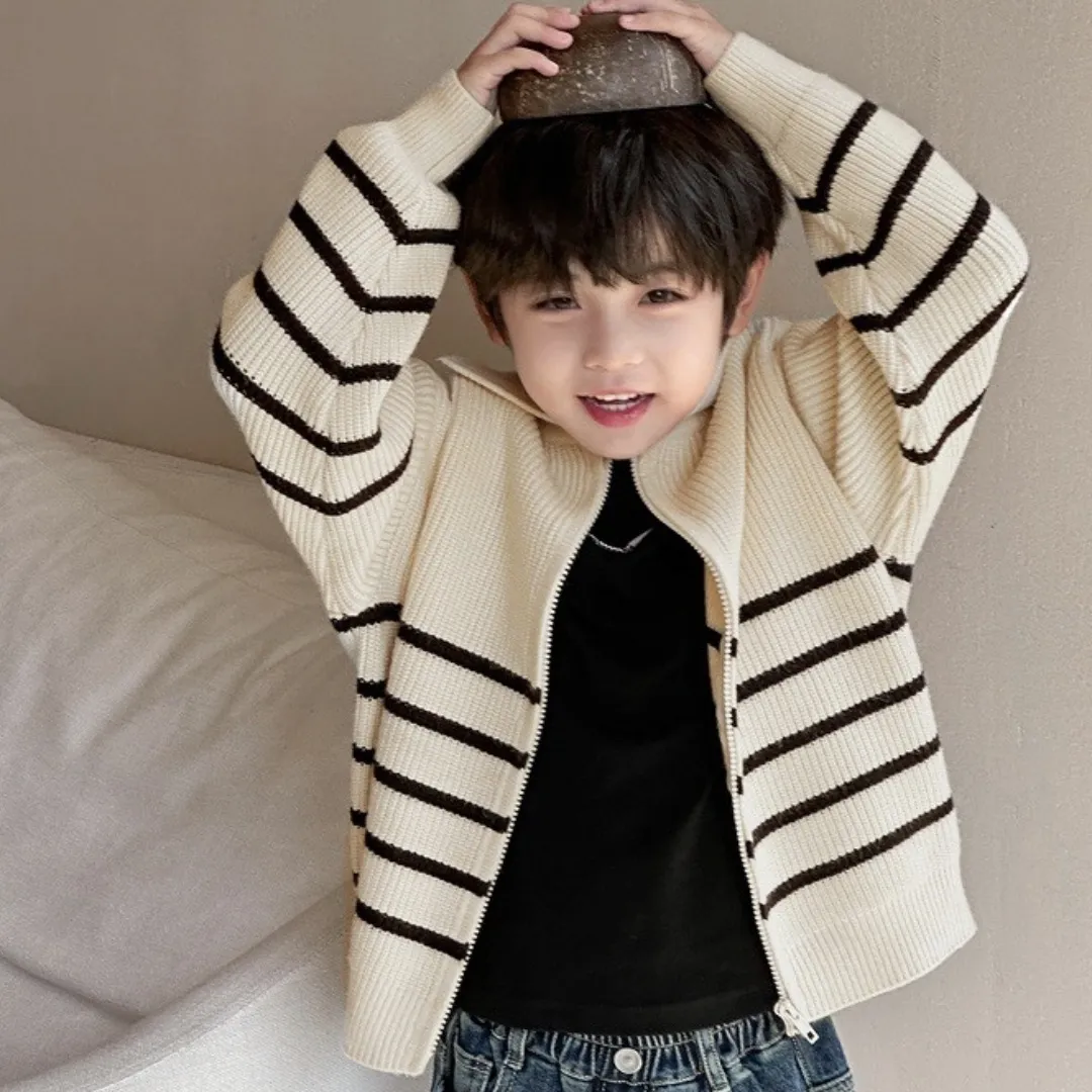 【110-160cm】おしゃれ ナチュラル トップス 子供服 お普段着 キッズ ジッパー ニットカーディガン 子供