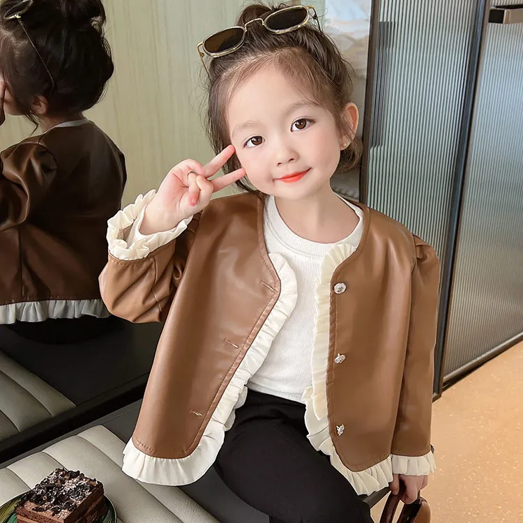 【90-140cm】絶対欲しい!シンプル スウィート 定番 合わせやすい トレンド レザー アウター