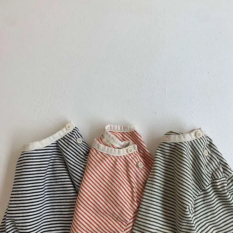 【73-100cm】大人気 シンプル 肌に優しい  合わせやすい  ボーダー柄 ベビー 長袖 Tシャツ