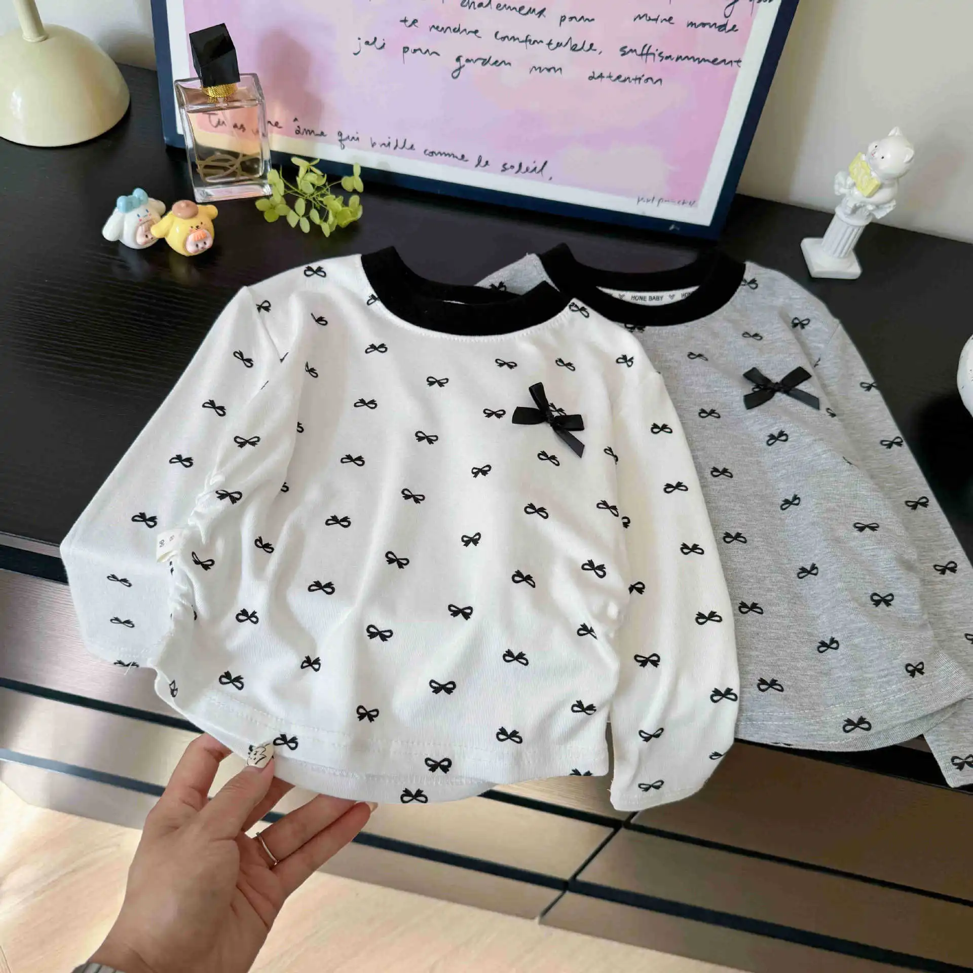 【80-150cm】売れ筋 合わせやすい  スウィート キュート ガーリッシュ リボン 女の子 長袖 Tシャツ